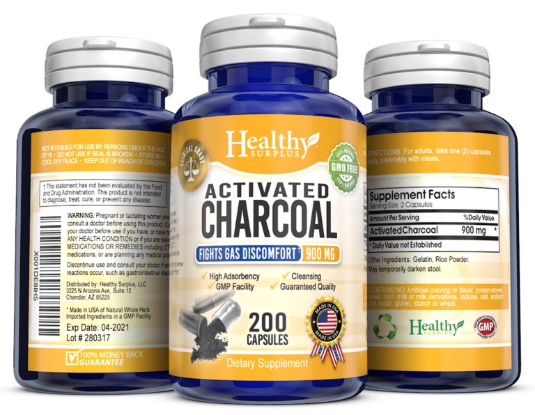 Activated Charcoal 900 MG 200 Capsules Healthy Surplus LLC